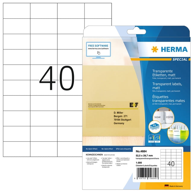 Herma 4684 Etikett 52,5x29.7mm A4 Folie Transportmatte