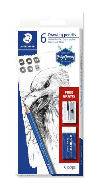 Bleistift Set Staedtler Design Journey Lumograph mit freiem Radiergummi und Bleistift schärfer