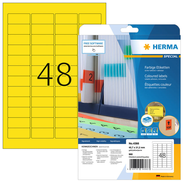 Herma 4366 Etikett 45.7x21.2mm abnehmbares Gelb