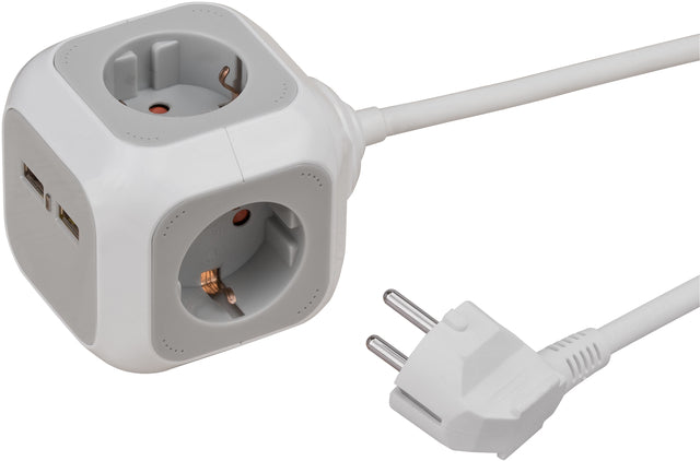 Stecker Block Brennenstuhl 4-fach inkl. 2 USB 140 cm grau weiß