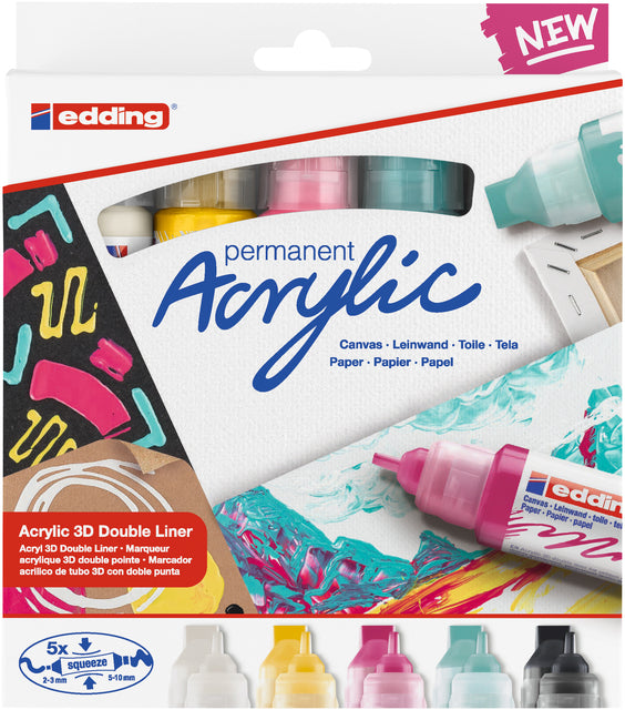 Acrylmarker 3D-Doppelausgang E-5400 Medium Set von 5 Farben Basic