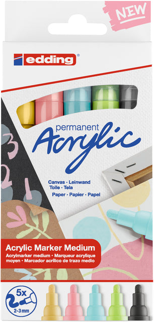 Acrylmarker Edding E-5100 Medium Set von 5 Farben Pastell | 8 Stücke
