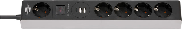 Socket Brennenstuhl 5-fach 1+2 USB 1,5 m C-Stromversorgung grau/schwarz