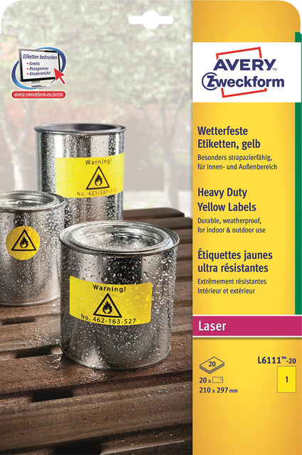 Etikett Avery Zweckform L6111-20 210x297mm Gelb 20 Stück
