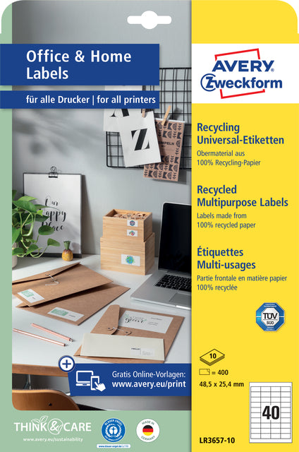 Etikett Avery Zweckform LR3657-10 48.5x25,4 mm recycelter weißer 400 Stück