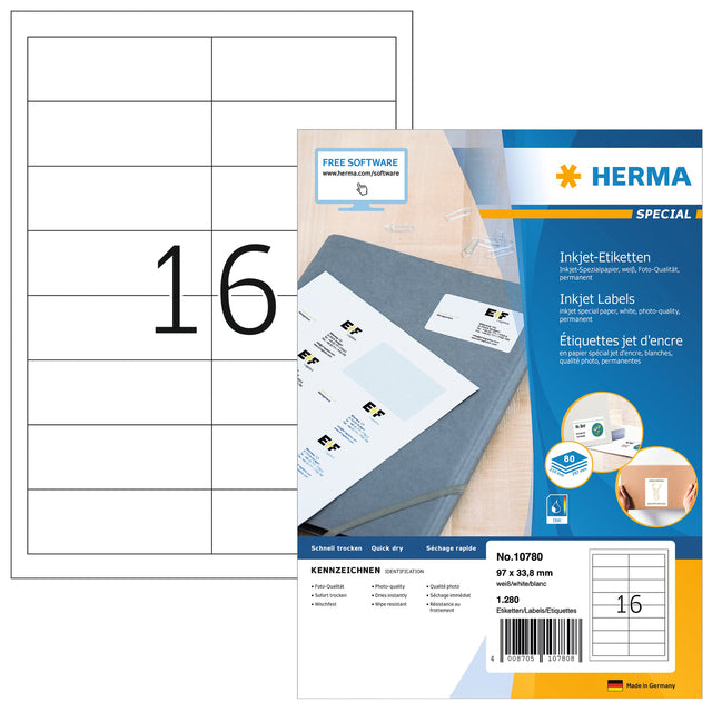 Herma 10780 97x33,8 mm weißes Etikett 1280 Stück
