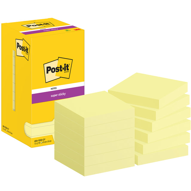 Notizblock 3m Post-it 654 76x76mm Edelstahl gelb | Karton mit 12 Stück