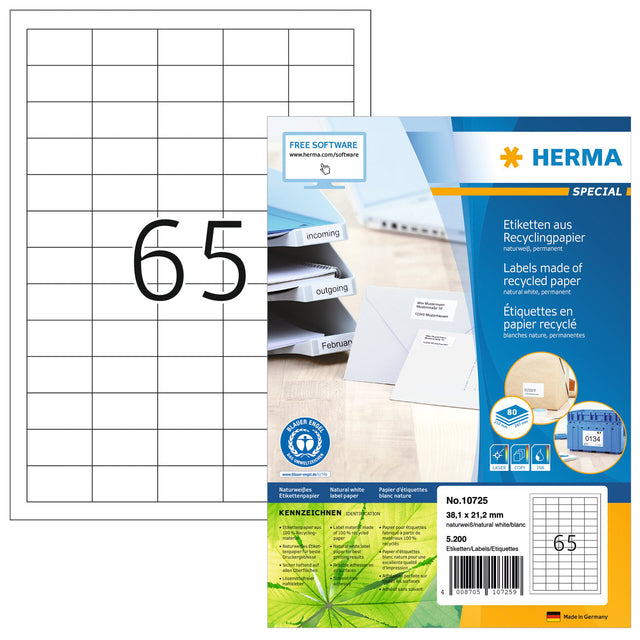 Herma Recycling -Etikett 10725 38.1x21.2mm 5200 Stück Weiß