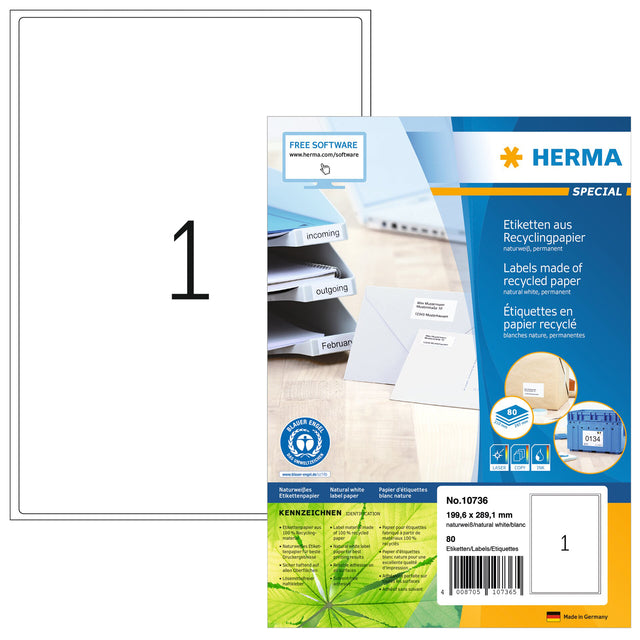 Herma Recycling -Label 10736 199.6x289.1mm 80pieces Weiß
