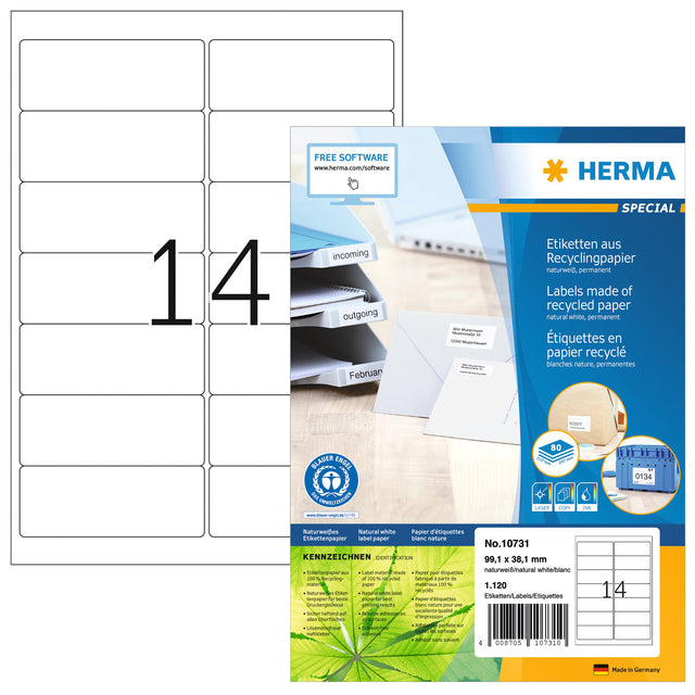 Herma Recycling -Label 10731 99.1x38.1mm 1120 Stück Weiß