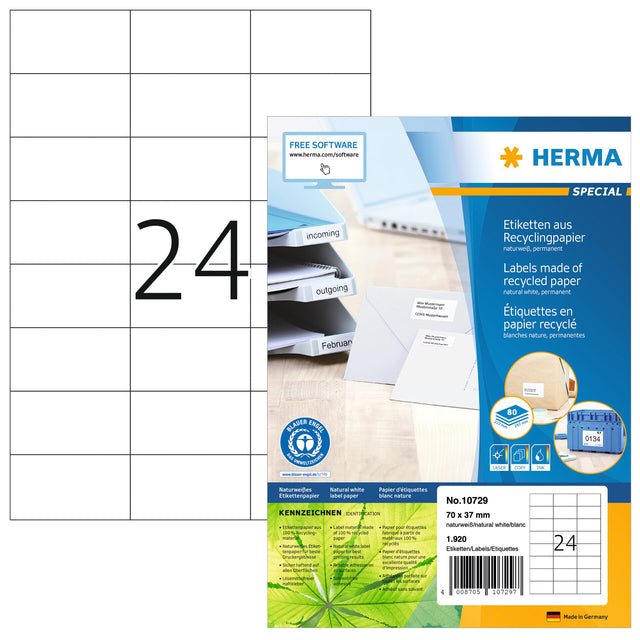Herma Recycling -Label 10729 70x37mm 1920 Stück Weiß