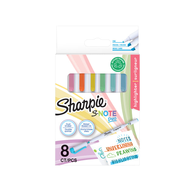 Textmarker Sharpie S-Note Duo 8 Stück sortiert | Blister mit 8 Stück
