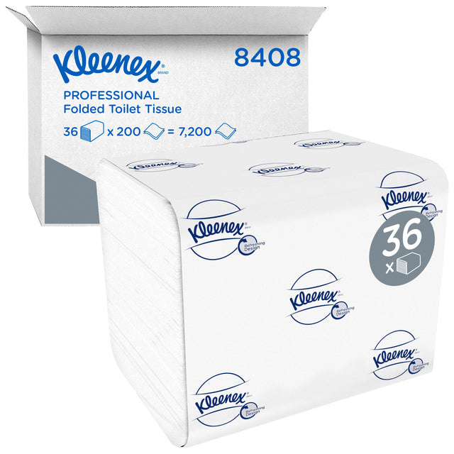 Toilettenpapier Kleenex 8408 Taschentücher 2-lagig weiß | Karton mit 36 Stück