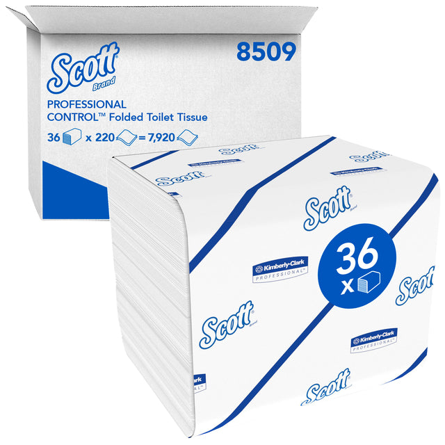 Toilettenpapier Scott 8509 Control Faltung 2-lagig weiß | Karton mit 36 Stück