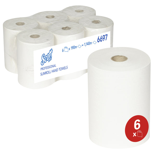 Handtuchrolle Scott 6697 Slimroll 1 Lage 190m weiß | Nehmen Sie eine 6er-Wurf