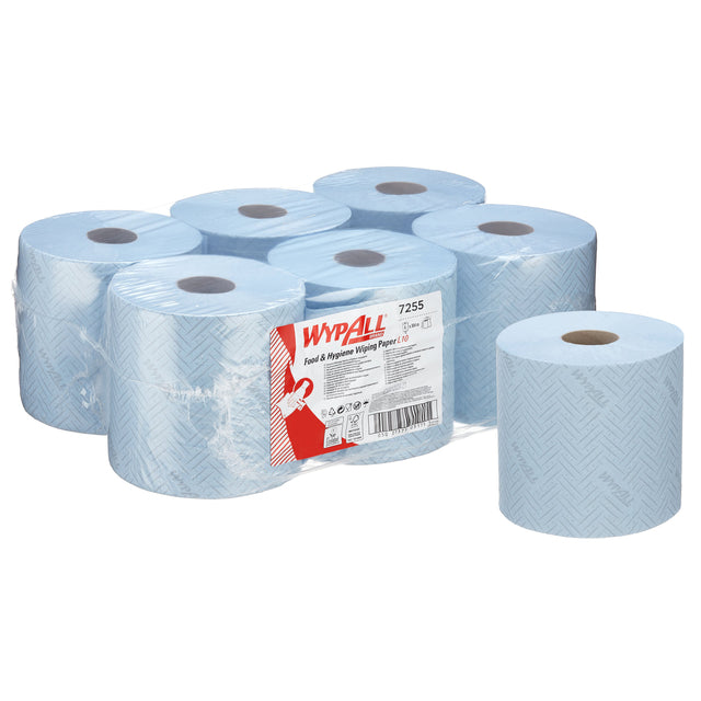 Reinigungsrolle Wypall 7255 L10 1-lagig 304m 800 Blatt blau | Nehmen Sie eine 6er-Wurf