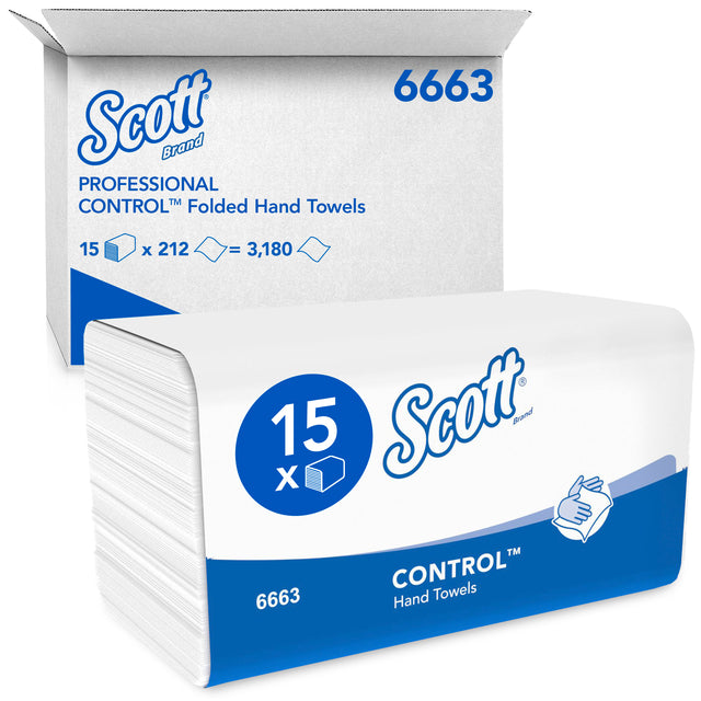 Handtuch Scott 6663 i-v 1-lagig 21,5x31,5cm weiß | Karton mit 15 Stück