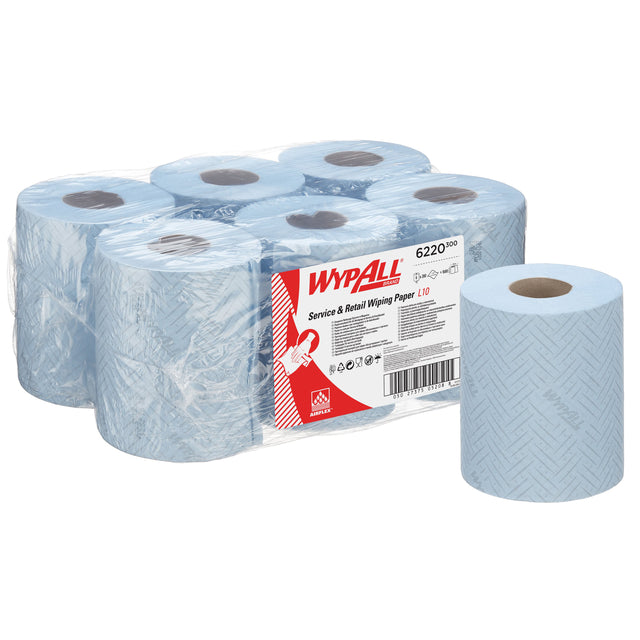 Reinigungsrolle Wypall 6220 L10 1-lagig 106m 280 Blatt blau | Nehmen Sie eine 6er-Wurf