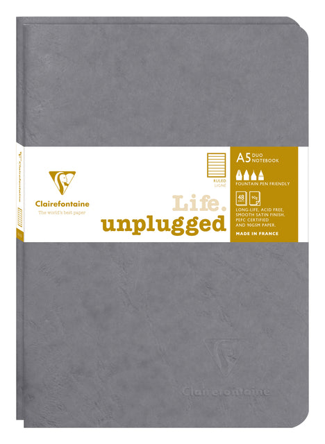 Schriftstelle Clairefontaine A5 Zeile 48 Vel 90gr 2 Stück grau