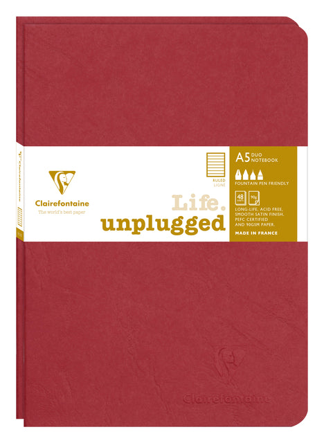 Schriftstelle Clairefontaine A5 Zeile 48 Vel 90gr 2 Stück rot