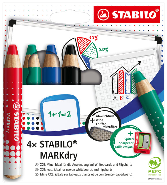 Whiteboard-Stift Stabilo Markdry 648/4 4 Stück sort. | Karton mit 4 Stück