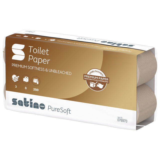 Toilettenpapier Satino Puresoft MT1 3-lagig 250 Blatt | Umkarton mit 8 Packungen x 8 Rollen