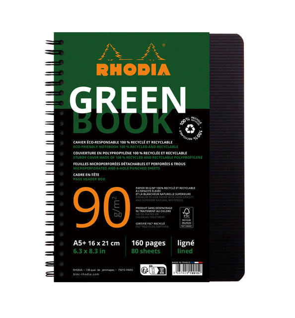Rhodia - Notbk Greenbook A5 Zeile 6 -g 180 Pag Schwarz