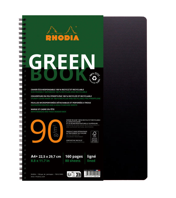 Rhodia - Notbk Greenbook A4+ Linie 4 -g 180pag Schwarz