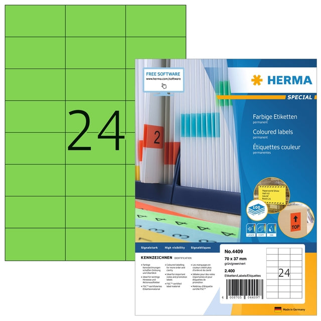 Herma - Etikett 4409 70x37mm Grün 2400 Etiketten