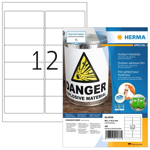 Herma - Etikett 9538 99.1x42.3 Wetter Best White 480 Label
