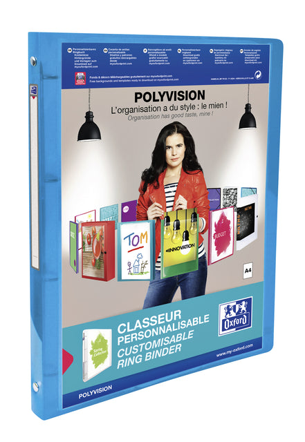 Präsentationsband Oxford Polyvision A4 4-Ringe o-mech 15mm blau | 12 Stücke