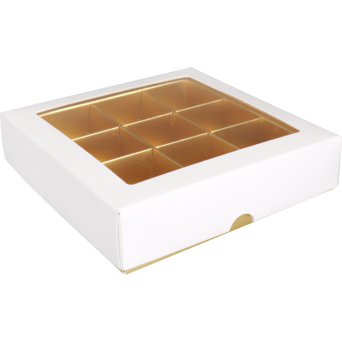 Klika - Bonbondoosje | Karton + PP | 9-Gänge | 105x105x30mm | Weiß/Gold 25 Stück