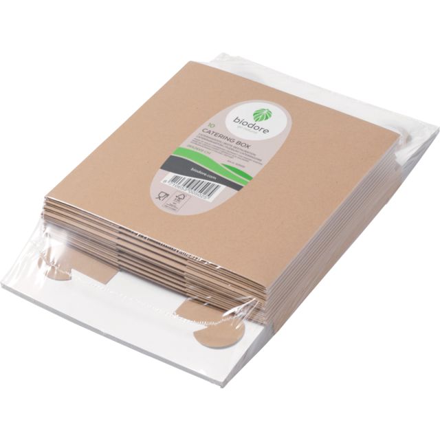 Biodore - Swan Neck Box | Kraftpapier + Pla | 26x26x9cm | Braun | 10 Stücke