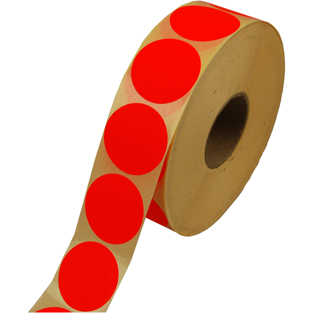 Klika - Label | Werbeetikettpapier permanent ∅35mm | Fluor/Rot | Rollen Sie bei 2000 Teilen