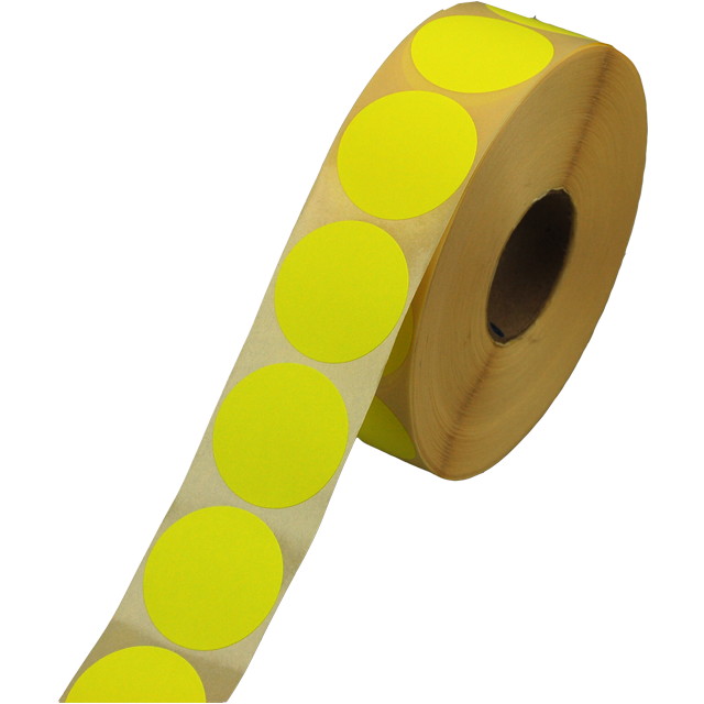 Klika - Label | Werbeetikettpapier permanent ∅35mm | Fluor/Gelb | Rollen Sie bei 2000 Teilen
