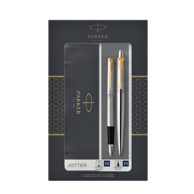 Kugelschreiber- und Brunnenstift Parker Jotter Edelstahl GT Medium