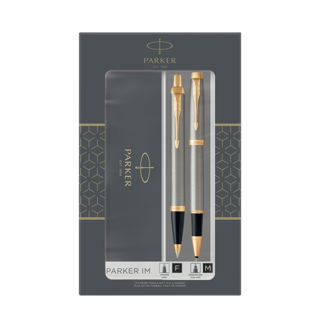 Kugelschreiber und Roller Pen Parker Im gebürsteten Metall GT Medium