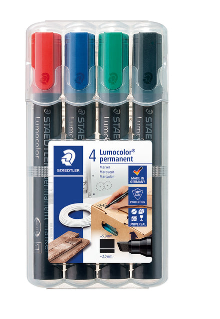 Filz -Tip Pen Staedtler Lumocolor 350 Dauerhaftes schräges Set von 4 Teilen Assorti