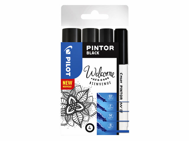 Malen Sie Stift Pilot Pintor Black Endui bei 4 Teilen ASD -Breiten
