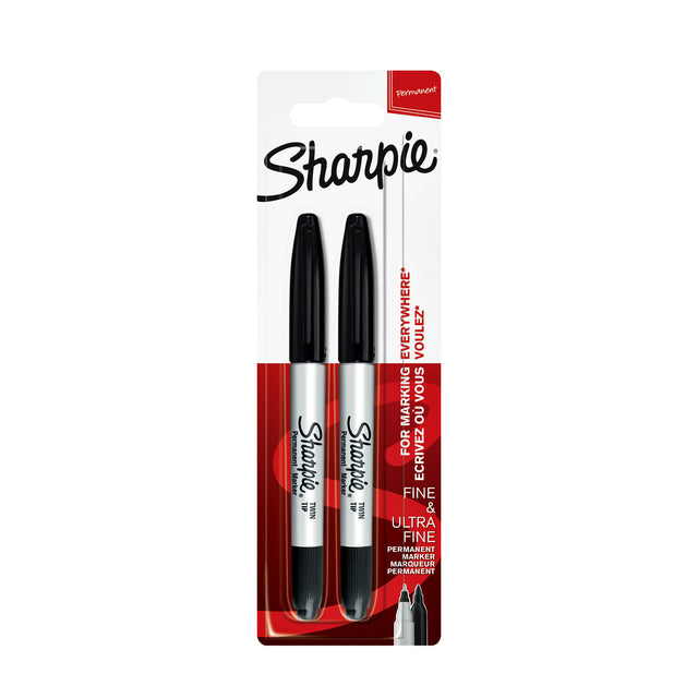 Filztip Sharpie Twin Tipp rund um 0,5 mm und 0,9 mm schwarzer Blasen zu 2 Teilen