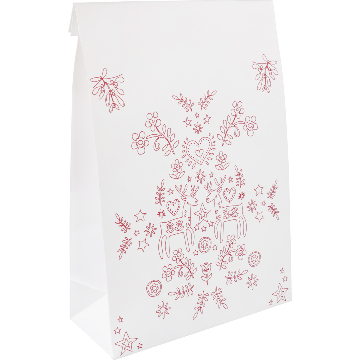 Klika - Bag | Geschenkbeutelpapier 28/ 12x45cm | Jolly Deer | weißer/roter Beutel mit 5 Teilen
