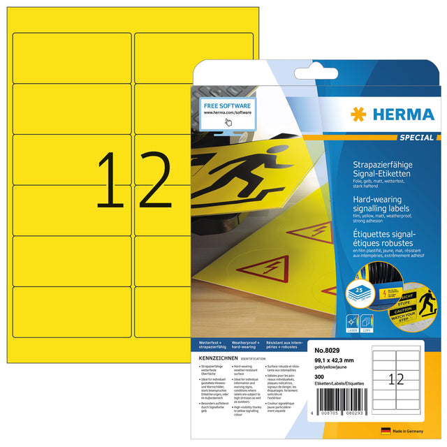 Etikett Herma 8029 99.1x42.3mm Wetterfestes gelbes 300 Stück