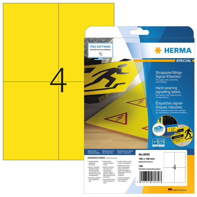 Herma 8032 105x148mm Etikett Wetter -resistente gelbe 100 Stück
