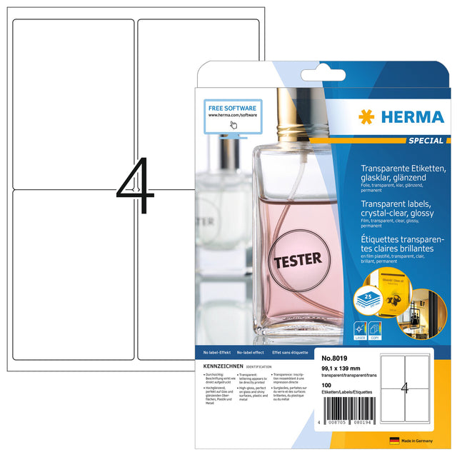 Label Herma 8019 99.1x139mm 100pieces transparentes