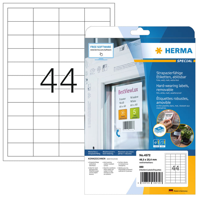 Label Herma 4572 48.3x25,4 mm Folie Weiß 880st