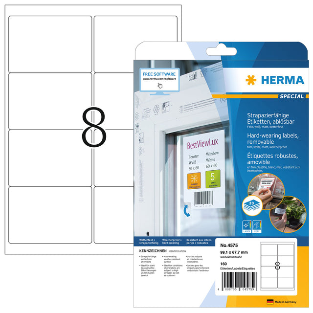 Label Herma 4575 99.1x67,7 mm Folie Weiß 160 Stück