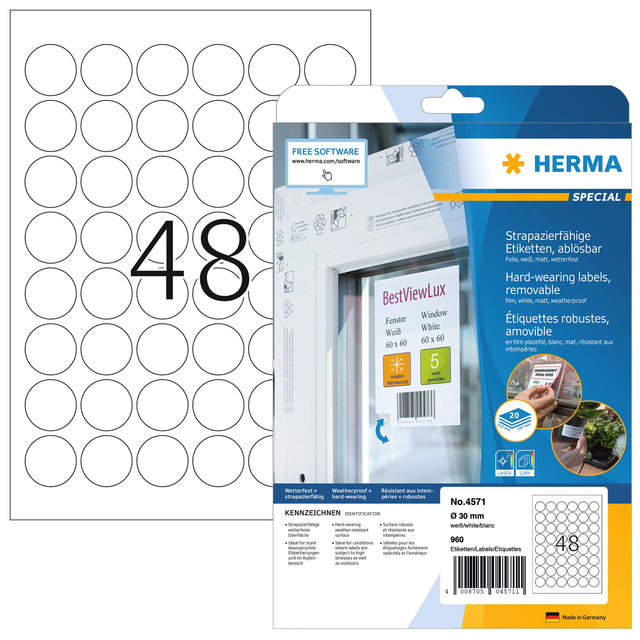 Herma 4571 30 mm Etikett um Folie 960 Stücke weiß