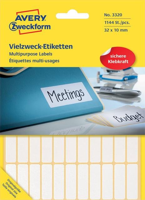 Beschriftung Avery Zweckform 3320 32x10mm Weiß 1144 Stücke