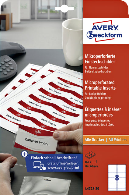 Carte de bain Avery L4728-20 60x90mm Microper Fatation