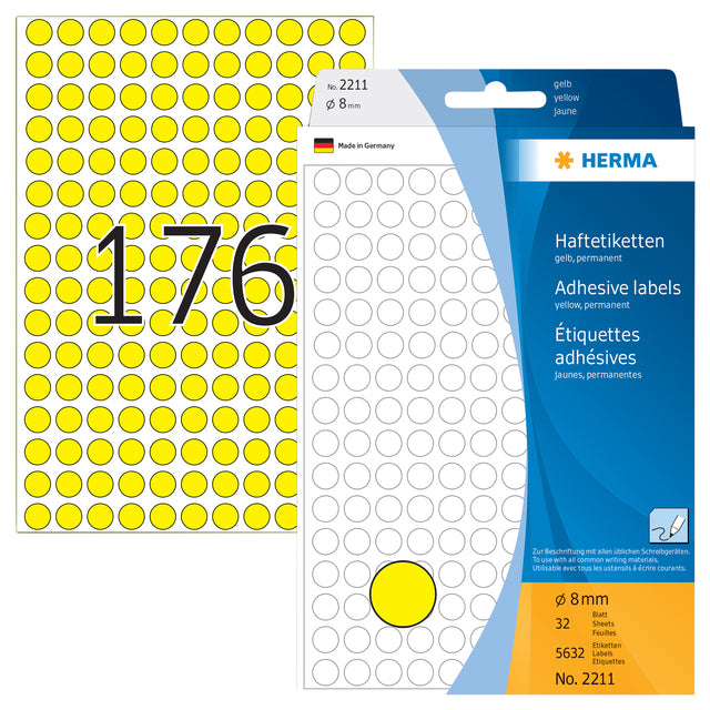 Herma 2211 Etikett um 8 mm gelb 5632 Stücke
